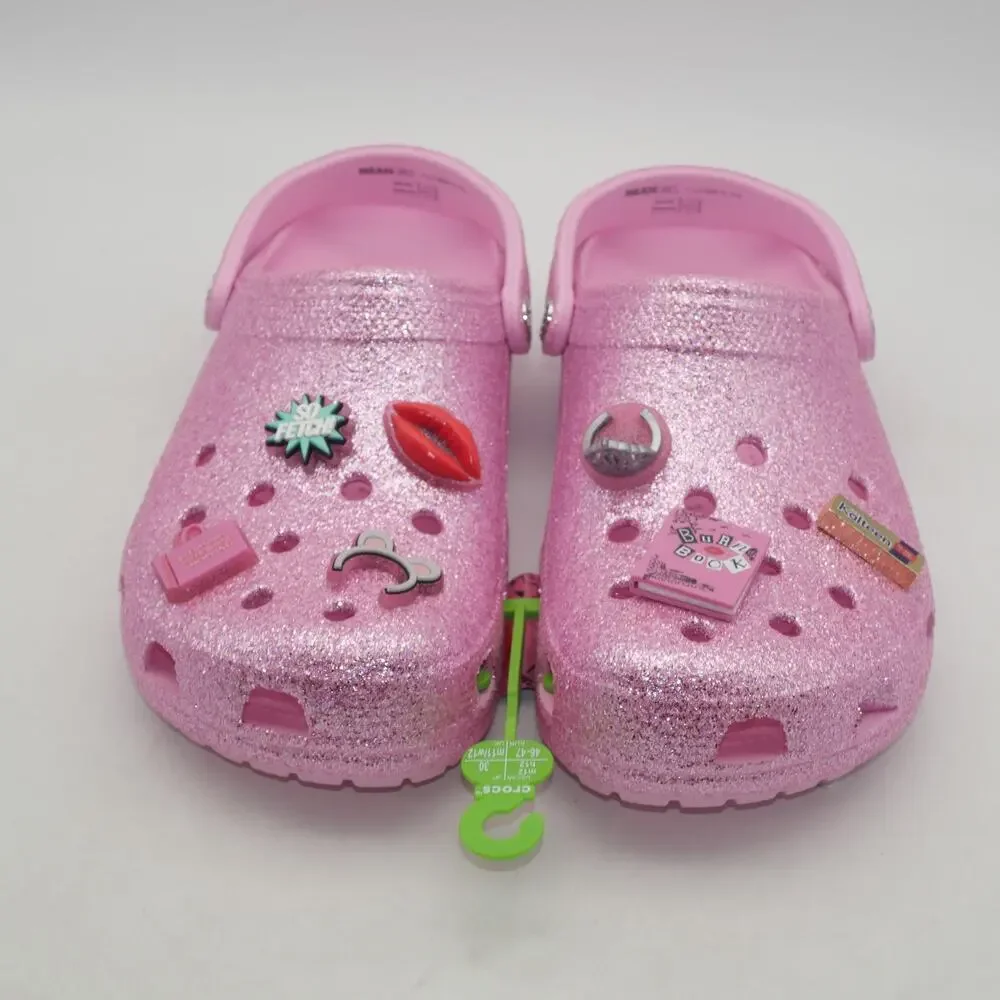 New Crocs Mean Girls Classic Clogs Sandals  Pink Glitter  Men's 12  Women's 14